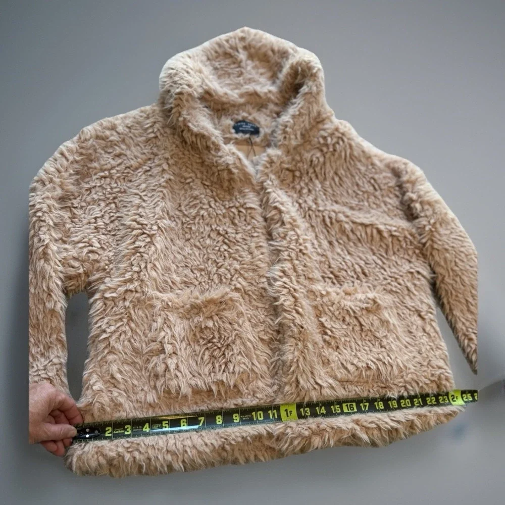 NWT Love Tree Fur Coat Faux‎ Cropped Hooded Pockets Peach Women's Medium